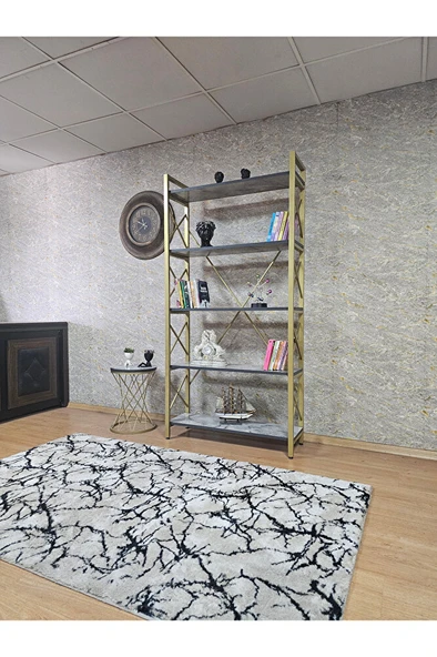 Gold Boyalı Kitaplık - 5 Raflı Suntalem Lüks Kitaplık Marmol - 3