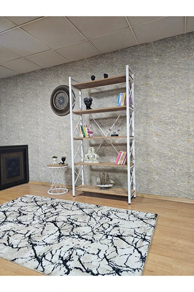 Beyaz Boyalı Kitaplık - 5 Raflı Suntalem Lüks Kitaplık Atlas Çam - 3