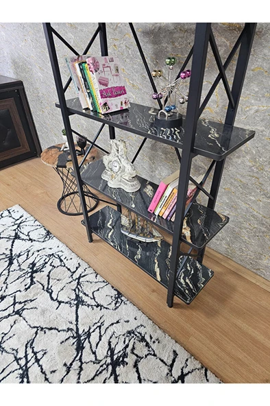 Çıkıntılı Siyah Boyalı Kitaplık - 5 Raflı Suntalem Lüks Kitaplık Luanda - 4