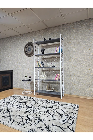 Beyaz Boyalı Kitaplık - 5 Raflı Suntalem Lüks Kitaplık Aris Gri - 3