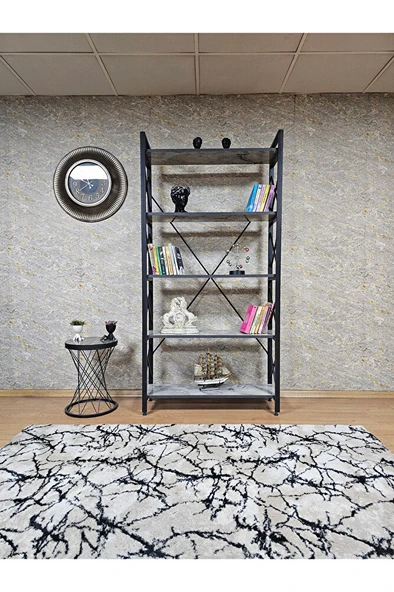 Siyah Boyalı Kitaplık - 5 Raflı Suntalem Lüks Kitaplık Marmol - 2