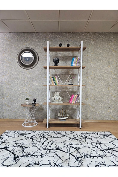 Çıkıntılı Beyaz Boyalı Kitaplık - 5 Raflı Suntalem Lüks Kitaplık Atlas Çam - 2