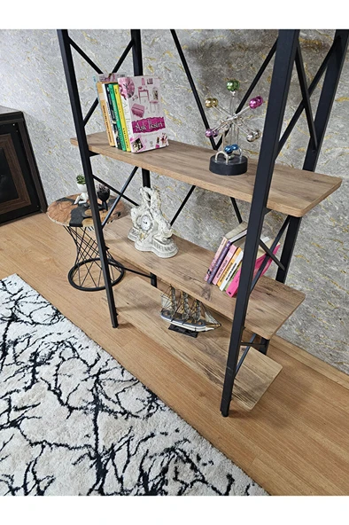 Çıkıntılı Siyah Boyalı Kitaplık - 5 Raflı Suntalem Lüks Kitaplık Atlas Çam - 4