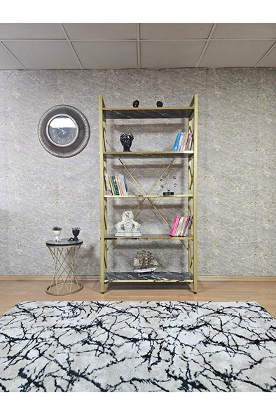 Gold Boyalı Kitaplık - 5 Raflı Suntalem Lüks Kitaplık Luanda Gold Cumbalı - 2