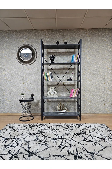 Siyah Boyalı Kitaplık - 5 Raflı Suntalem Lüks Kitaplık Aris Gri - 2