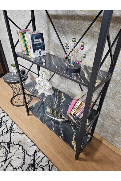 Siyah Boyalı Kitaplık - 5 Raflı Suntalem Lüks Kitaplık Luanda - 4