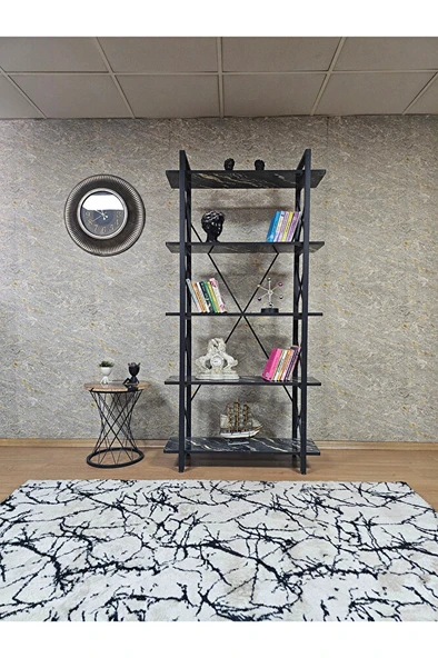 Çıkıntılı Siyah Boyalı Kitaplık - 5 Raflı Suntalem Lüks Kitaplık Luanda - 2