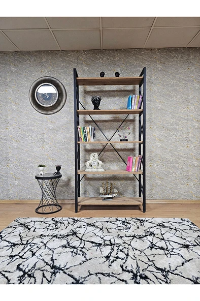 Siyah Boyalı Kitaplık - 5 Raflı Suntalem Lüks Kitaplık Atlas Çam - 2