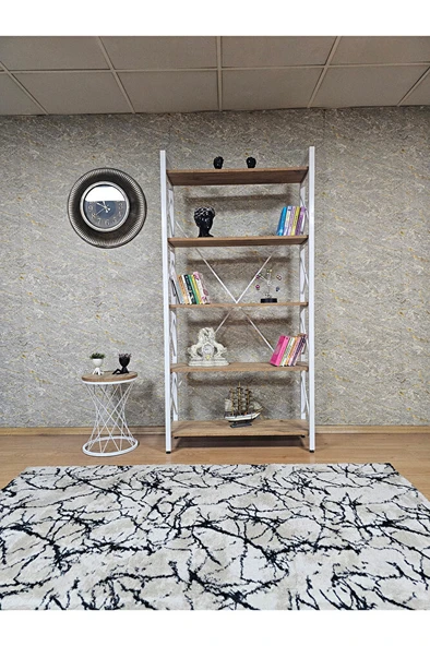 Beyaz Boyalı Kitaplık - 5 Raflı Suntalem Lüks Kitaplık Atlas Çam - 2