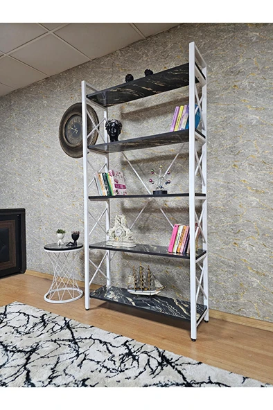 Beyaz Boyalı Kitaplık - 5 Raflı Suntalem Lüks Kitaplık Luanda