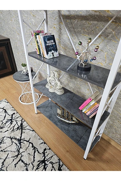 Beyaz Boyalı Kitaplık - 5 Raflı Suntalem Lüks Kitaplık Aris Gri - 4