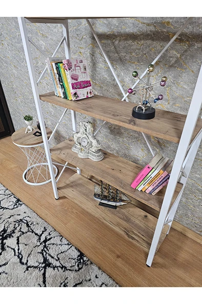 Beyaz Boyalı Kitaplık - 5 Raflı Suntalem Lüks Kitaplık Atlas Çam - 4