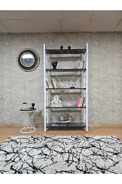 Beyaz Boyalı Kitaplık - 5 Raflı Suntalem Lüks Kitaplık Luanda - 2