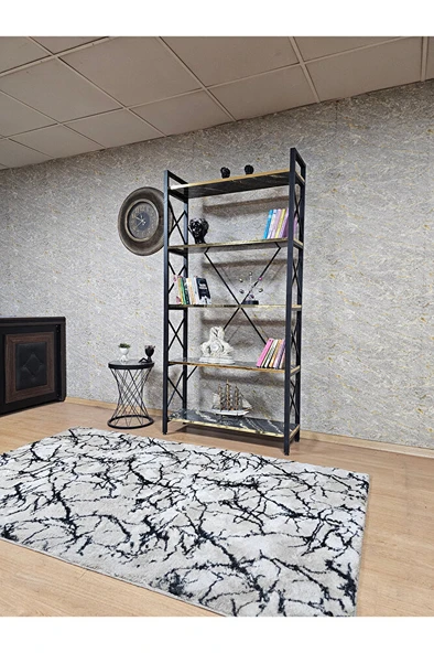 Siyah Boyalı Kitaplık - 5 Raflı Suntalem Lüks Kitaplık Luanda Gold Cumbalı - 3