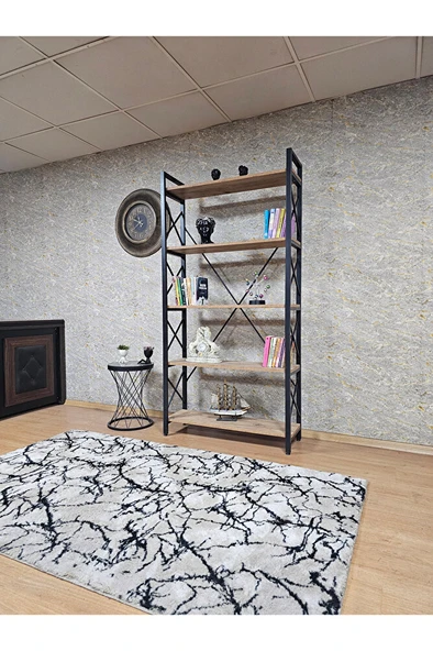 Siyah Boyalı Kitaplık - 5 Raflı Suntalem Lüks Kitaplık Atlas Çam - 3