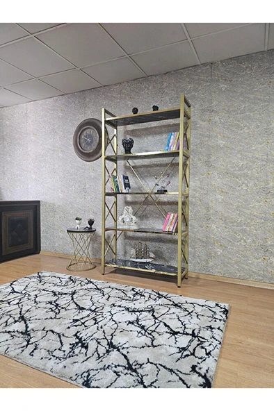 Gold Boyalı Kitaplık - 5 Raflı Suntalem Lüks Kitaplık Luanda Gold Cumbalı - 3