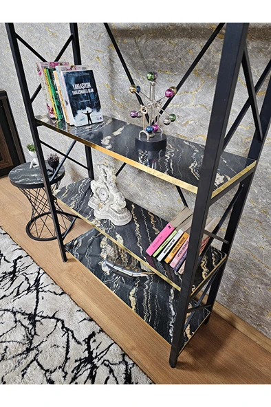 Siyah Boyalı Kitaplık - 5 Raflı Suntalem Lüks Kitaplık Luanda Gold Cumbalı - 4