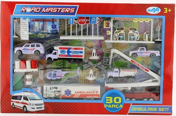 OMZ Helikopterli Metal Ambulans Seti Jp9106 Kız Erkek Çocuk Oyuncak Eğitici Oyuncaklar