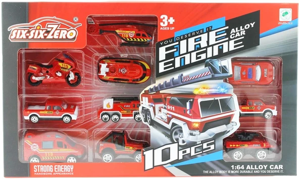 OMZ 10'lu Die Cast Metal İtfaiye Araçları Seti Kız Erkek Çocuk Oyuncak Eğitici Oyuncaklar ürün görseli 1