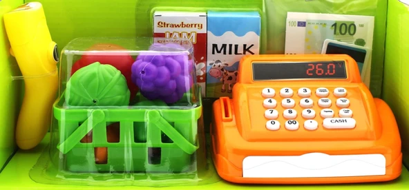 OMZ Turuncu Yazar Kasalı Market Seti Kız Erkek Çocuk Oyuncak Eğitici Oyuncaklar - Resim 2