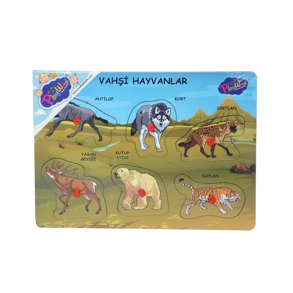 OMZ ONY-328 329 Onyıl, Ahşap Tutmalı Vahşi Hayvanlar Kız Erkek Çocuk Oyuncak Eğitici Oyuncaklar - Resim 2