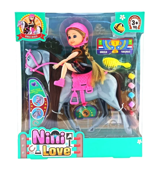 OMZ Nini Love Binici Bebek Gri At Kız Erkek Çocuk Oyuncak Eğitici Oyuncaklar - Resim 2