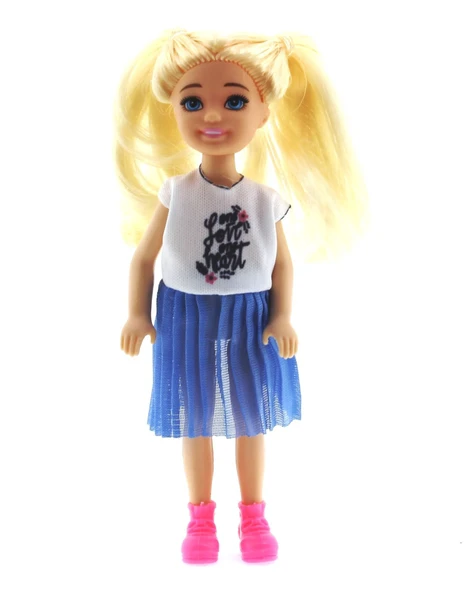 OMZ Baonier Mavi Etekli 14cm Sarışın Tekli Kız Bebek Kız Erkek Çocuk Oyuncak Eğitici Oyuncaklar - Resim 3