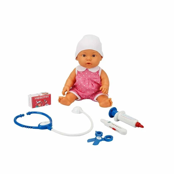OMZ 30111 Bebelou Doktor Zamanı Sesli Bebek Seti 35cm -Sunman Kız Erkek Çocuk Oyuncak Eğitici Oyuncaklar - Resim 3