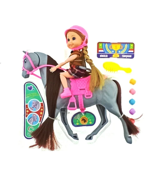 OMZ Nini Love Binici Bebek Gri At Kız Erkek Çocuk Oyuncak Eğitici Oyuncaklar ürün görseli