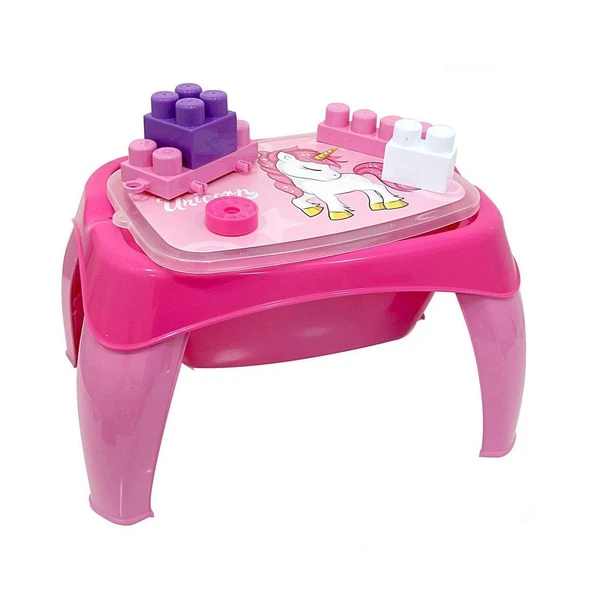 OMZ 2598 Unicorn Aktivite Masası 30 Parça Blok Seti ile Kız Erkek Çocuk Oyuncak Eğitici Oyuncaklar - 3