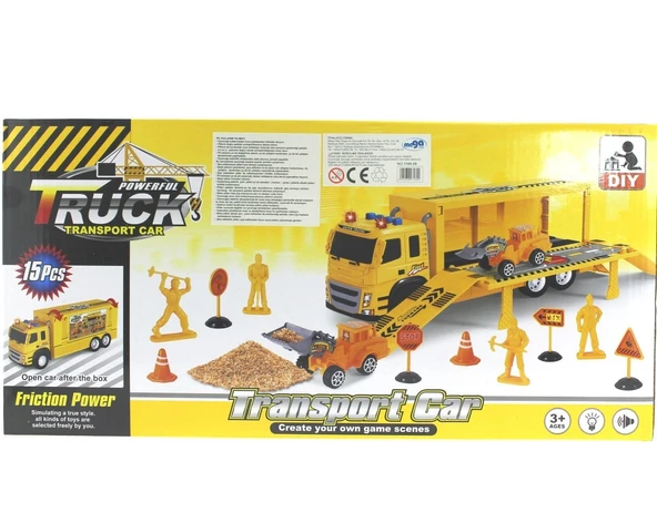 OMZ Sürtmeli Sesli ve Işıklı İş Makinesi Taşıyıcı Sarı Tır Kız Erkek Çocuk Oyuncak Eğitici Oyuncaklar - Resim 2