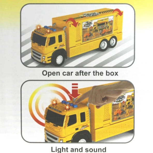 OMZ Sürtmeli Sesli ve Işıklı İş Makinesi Taşıyıcı Sarı Tır Kız Erkek Çocuk Oyuncak Eğitici Oyuncaklar - Resim 3
