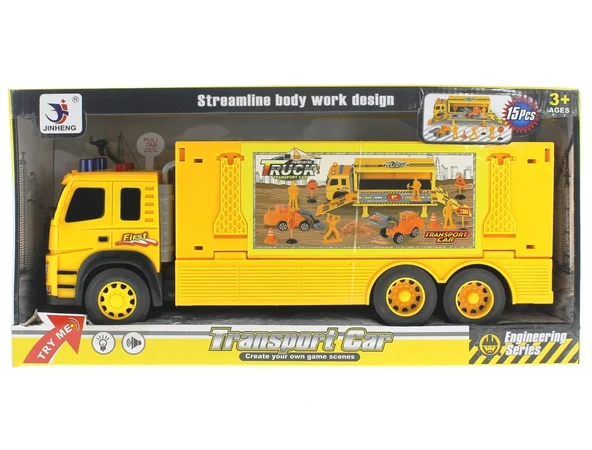 OMZ Sürtmeli Sesli ve Işıklı İş Makinesi Taşıyıcı Sarı Tır Kız Erkek Çocuk Oyuncak Eğitici Oyuncaklar ürün görseli 1