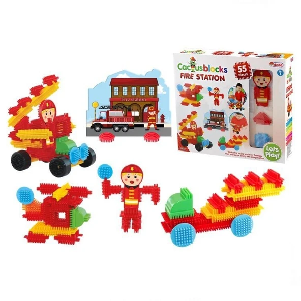 OMZ Dede Kaktüs Bloklar İtfaiye 55 Parça Kız Erkek Çocuk Oyuncak Eğitici Oyuncaklar ürün görseli 1