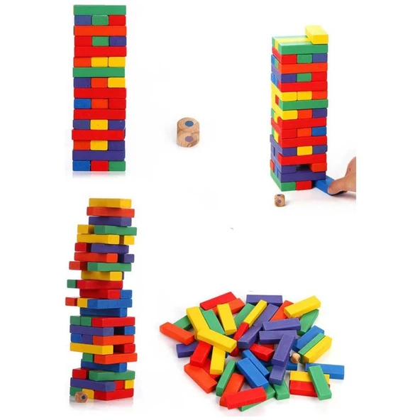 OMZ Playwood Renkli Ahşap Denge Oyunu 54 Parça Kız Erkek Çocuk Oyuncak Eğitici Oyuncaklar ürün görseli 1