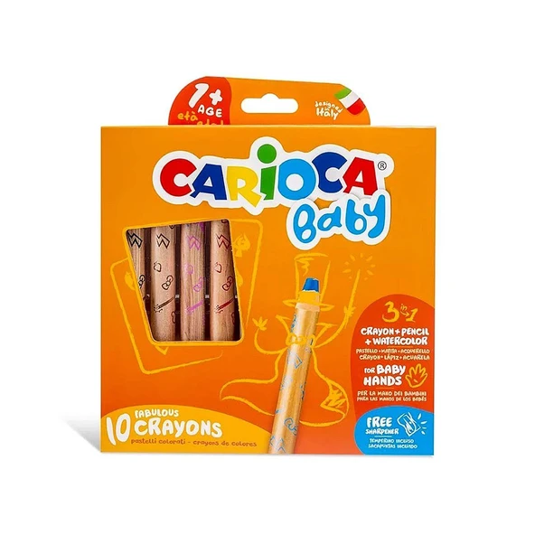OMZ Carioca Baby ''3 in 1'' Jumbo Ahşap Gövdeli Boya Kalemi 10'lu Kız Erkek Çocuk Oyuncak Eğitici Oyunca ürün görseli 1