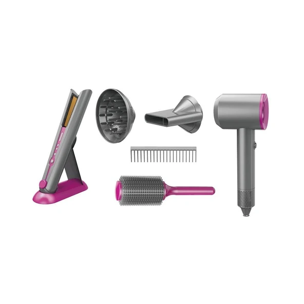 OMZ HUA-1019 Sesli ve Işıklı 2IN1 Lüks Saç Şekillendirici Set -Vardem Oyuncak Kız Erkek Çocuk Oyuncak Eğ - Resim 3