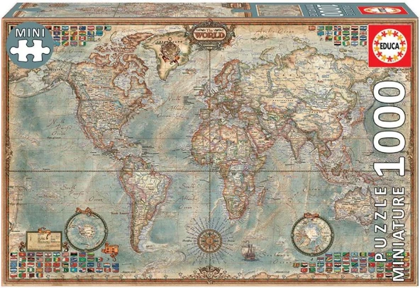 Educa 1000 Parça Dünya Siyasi Haritasi Mini/Minyatür Puzzle - 16764