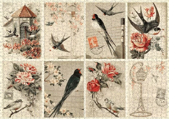 Nova 1000 Parça Kuşlar ve Çiçekler Kolaj Puzzle - Jodielee - Resim 2