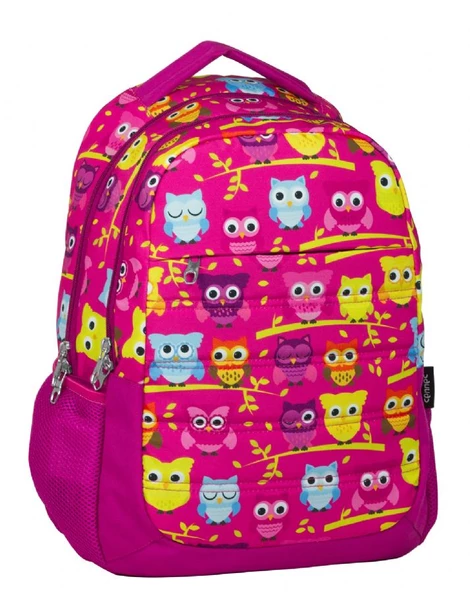 Cennec Baykuş Desenli Üç Bölmeli Okul/Sırt Çantası (Pembe) ürün görseli