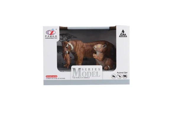 OMZ Kutulu Model Figür Hayvan Yavrulu Kahverengi Kaplan Kız Erkek Çocuk Oyuncak Eğitici Oyuncaklar ürün görseli