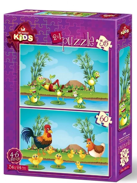 Art Kids Hayvanlar ve Yavruları 35+60 Parça 2'li Çocuk Puzzle - 1