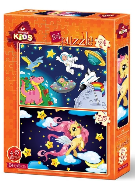 Art Kids 24+35 Parça Astronot ve Mini Pegasus Çocuk Yapboz