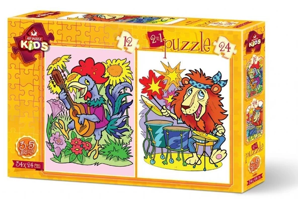 Art Kids Puzzle - 12+24 Parça Müzisyen Hayvanlar Çocuk Puzzle