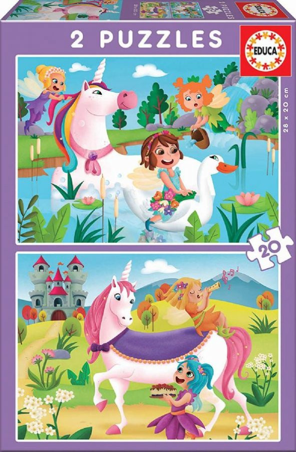 Educa Unicornlar ve Periler 2x20 Parça Puzzle (18064)