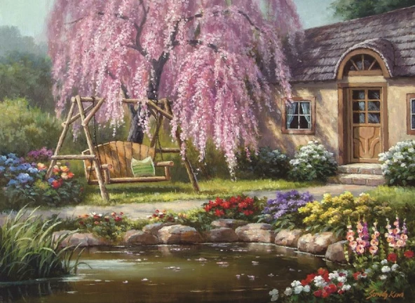 Anatolian 1000 Parça Puzzle : Kiraz Ağacı / Cherry Blossom Cottage