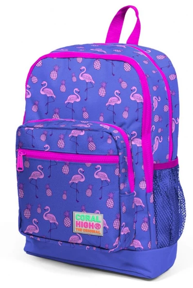 Coral High Kız Çocuk İlkokul Çantası - Pembe-Mor Flamingo Desenli - Dört Bölmeli - 2