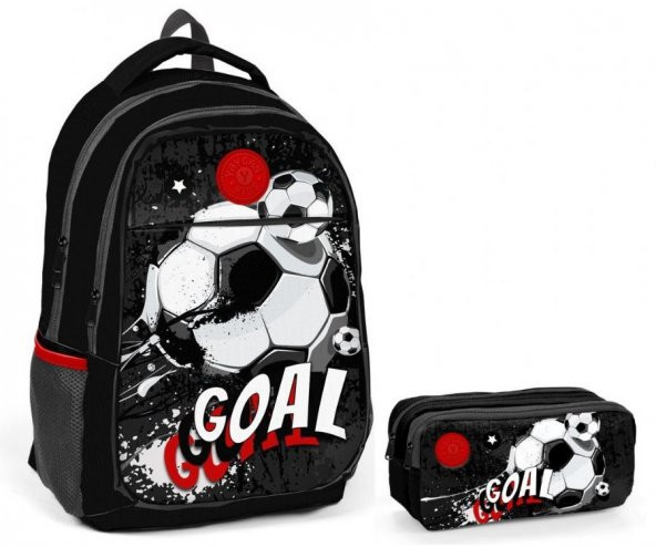 Goal Baskılı Erkek Çocuk İlkokul ve Ortaokul Çanta Seti - Siyah/Beyaz