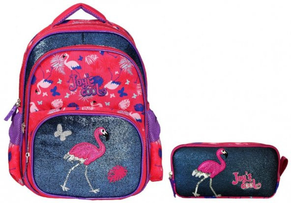 Joys Cool Flamingo Okul Çantası ve Kalemlik Seti - İlkokul Çanta Seti