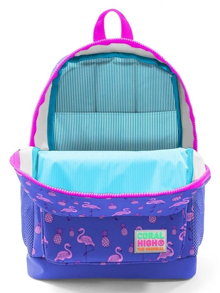 Coral High Kız Çocuk İlkokul Çantası - Pembe-Mor Flamingo Desenli - Dört Bölmeli - 3
